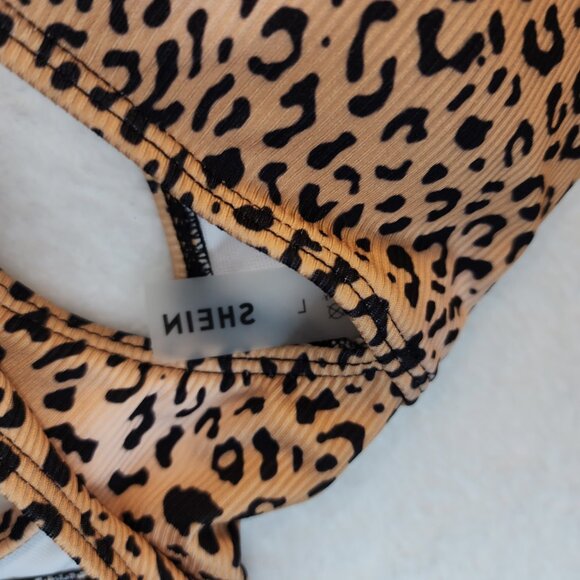 Leopard Print Bathing Suit One Piece Womens Large Strappy Sexy Tie High Leg - Picture 3 of 5